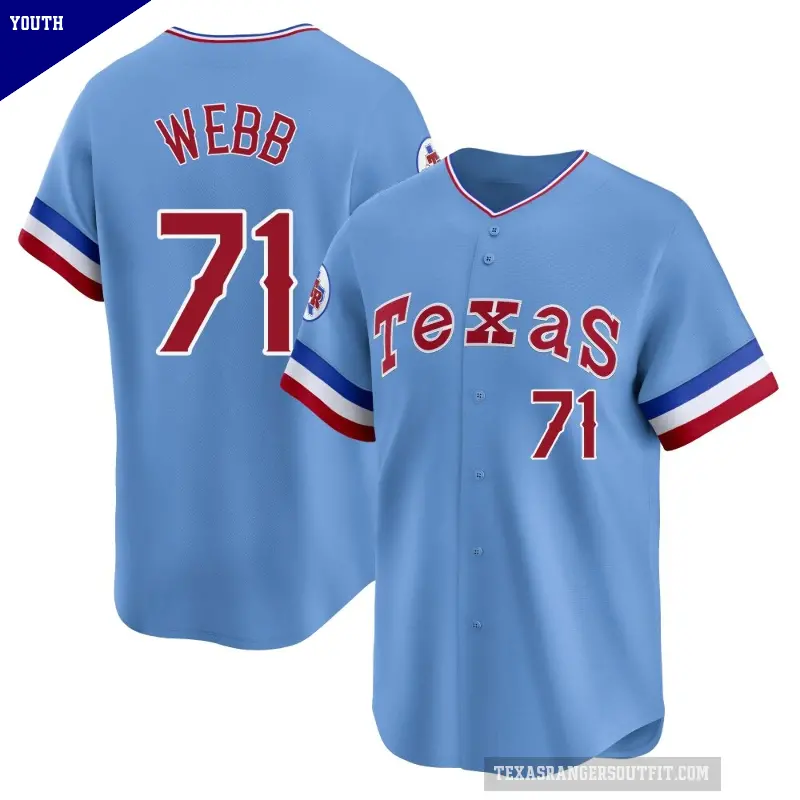 Youth No.71 Jacob Webb Texas Rangers Light Blue Limited Cooperstown Collection Jersey