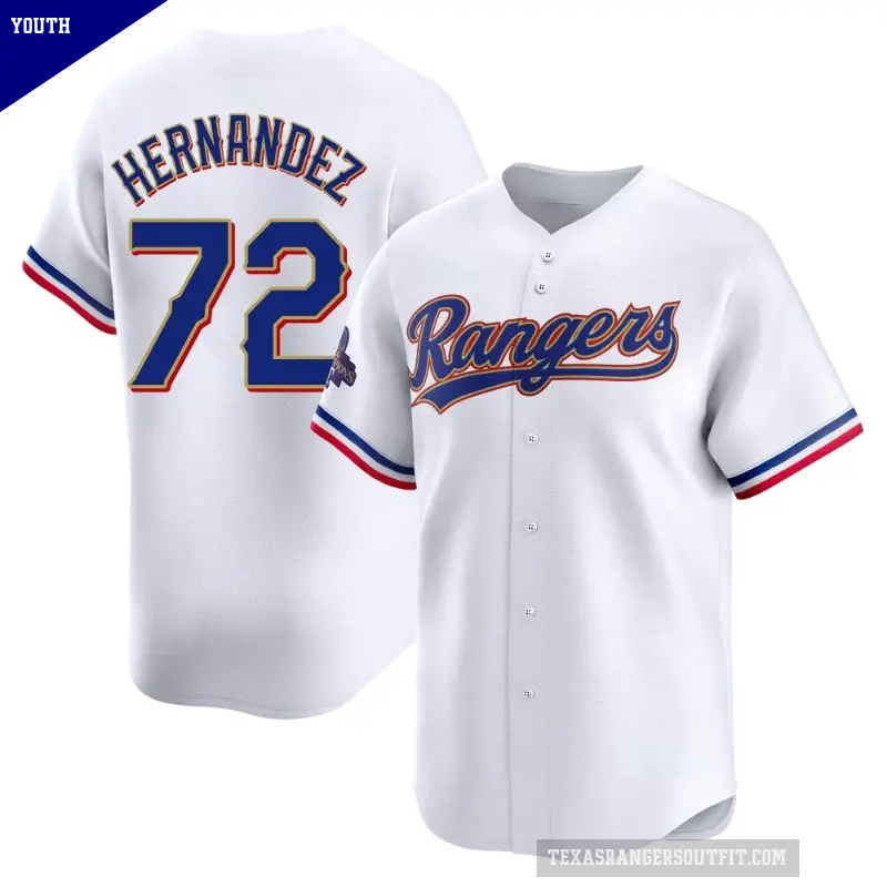 Youth No.72 Jonathan Hernandez Texas Rangers Gold Limited White 2024 Collection Jersey