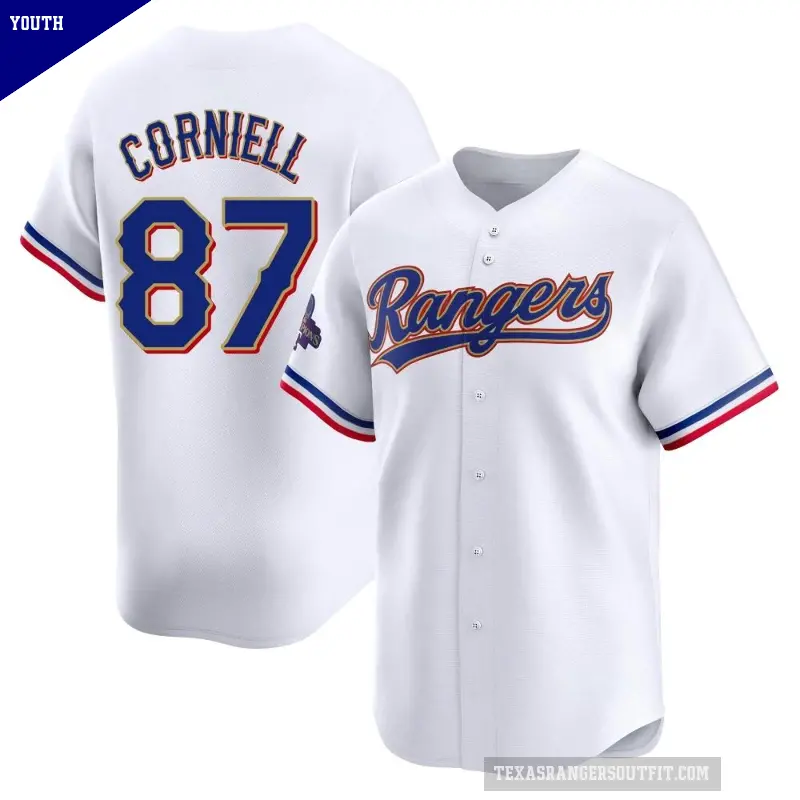 Youth No.87 Jose Corniell Texas Rangers Gold Limited White 2024 Collection Jersey